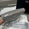 Prada 1NE190 Crystal-studded satin pouch Gray