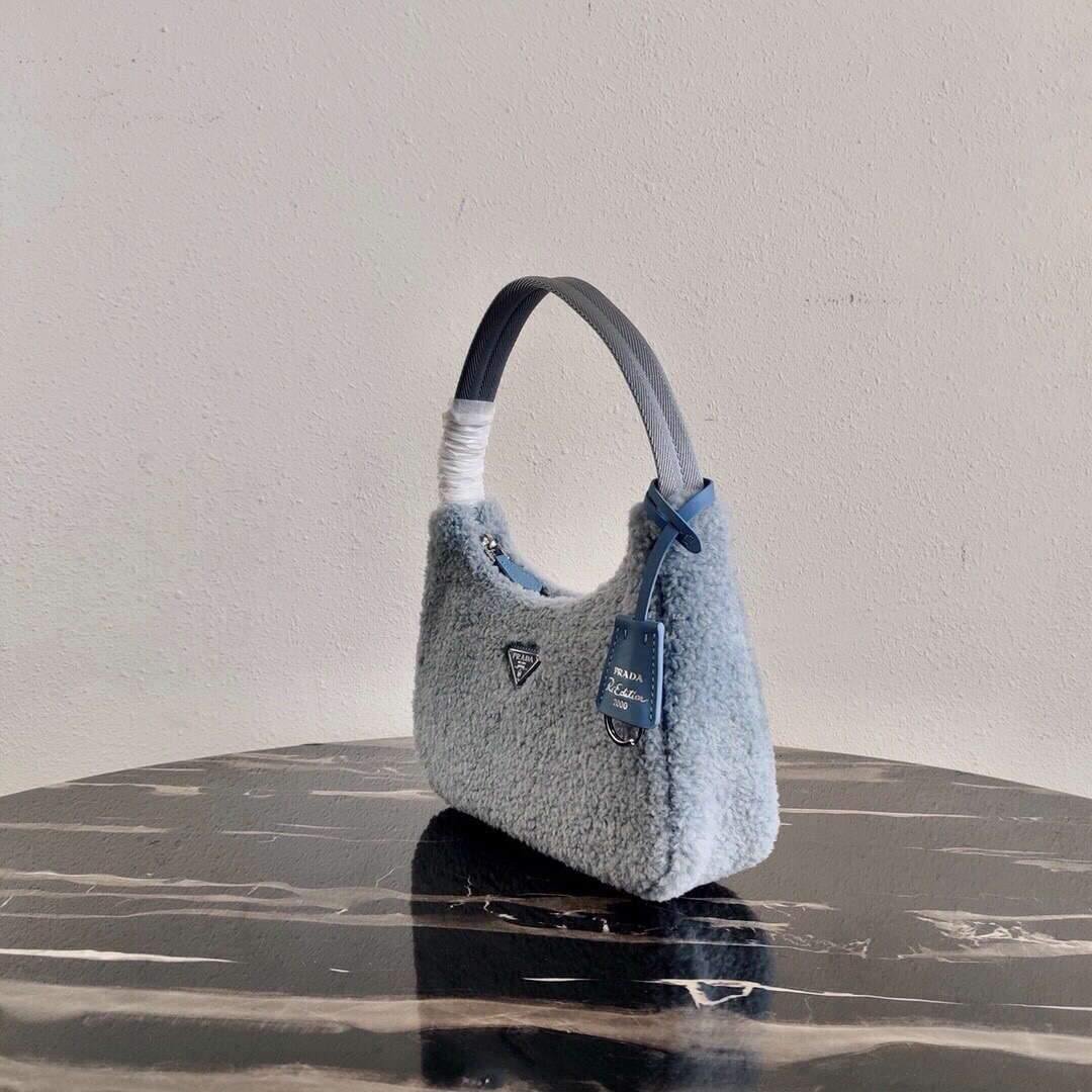 Prada 1NE515 Re Edition 2000 Shearling Mini Bag Blue