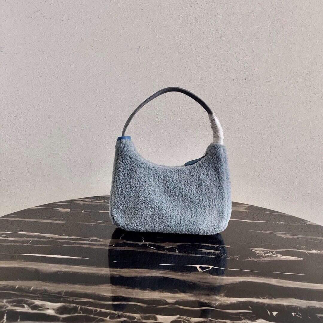 Prada 1NE515 Re Edition 2000 Shearling Mini Bag Blue