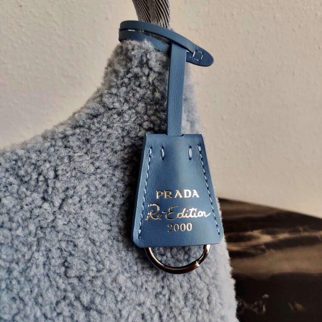 Prada 1NE515 Re Edition 2000 Shearling Mini Bag Blue