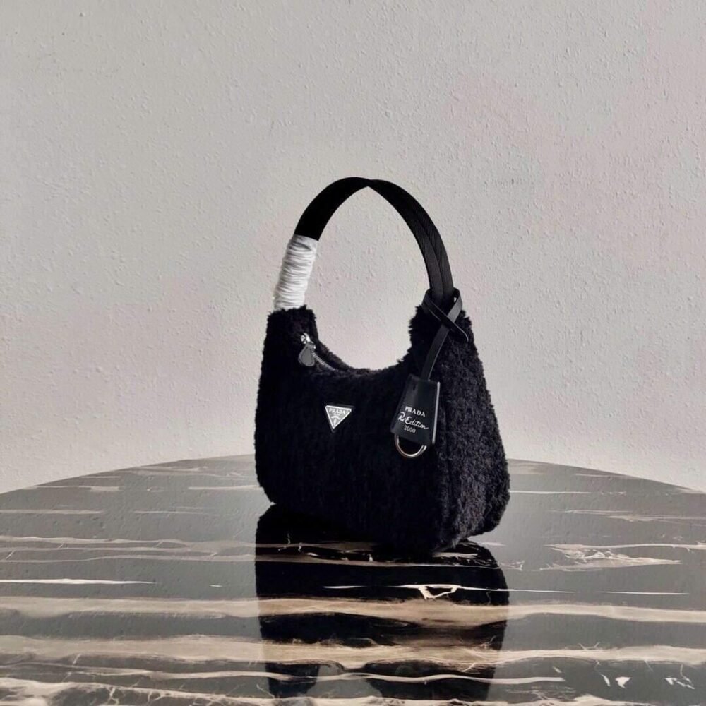 Prada 1NE515 Re Edition 2000 Shearling Mini Bag Black