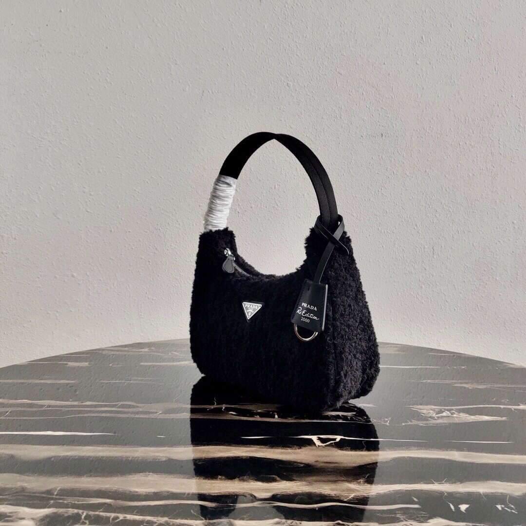 Prada 1NE515 Re Edition 2000 Shearling Mini Bag Black