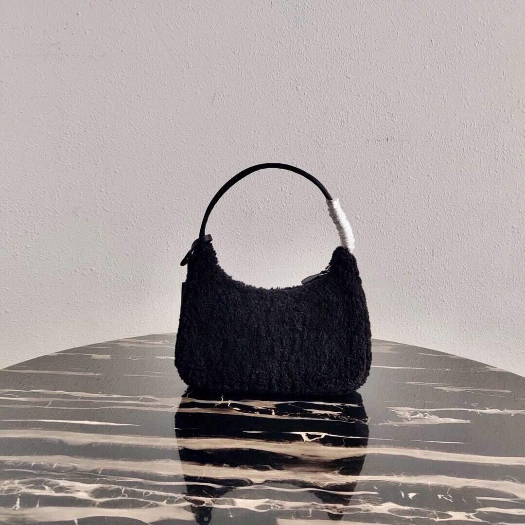 Prada 1NE515 Re Edition 2000 Shearling Mini Bag Black