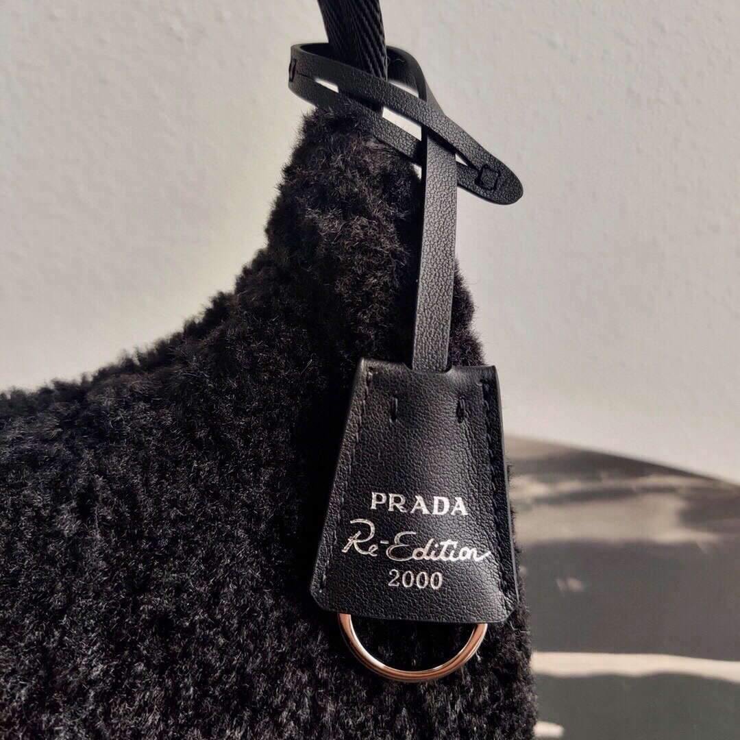 Prada 1NE515 Re Edition 2000 Shearling Mini Bag Black