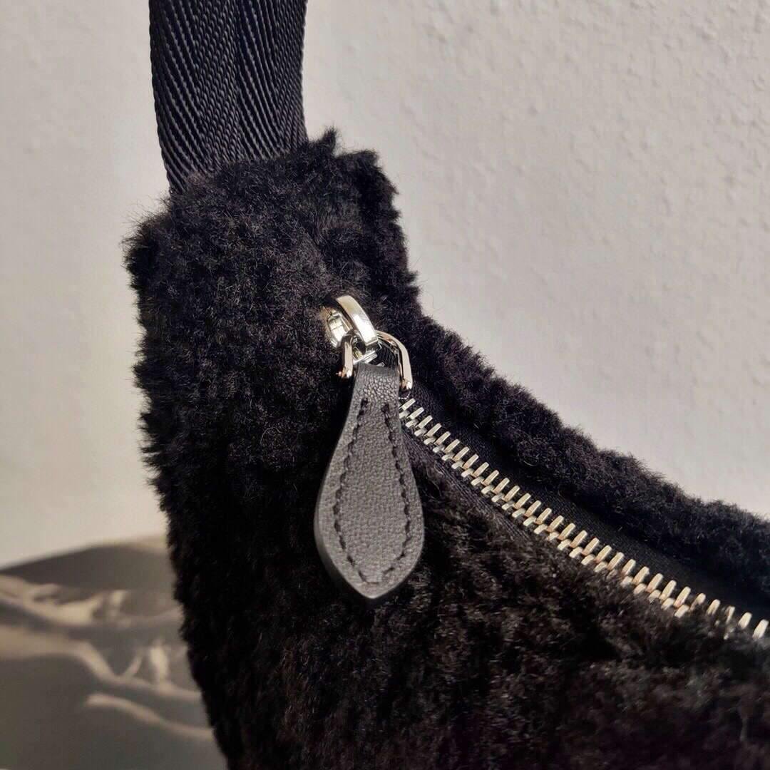 Prada 1NE515 Re Edition 2000 Shearling Mini Bag Black