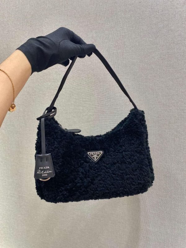 Prada 1NE515 Re Edition 2000 Shearling Mini Bag Black