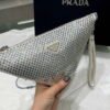 Prada 1NE039 Crystal-studded satin pouch White