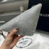 Prada 1NE039 Crystal-studded satin pouch White