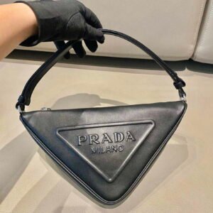 Prada 1BC194 Prada Arqué Leather Shoulder Bag Cognac