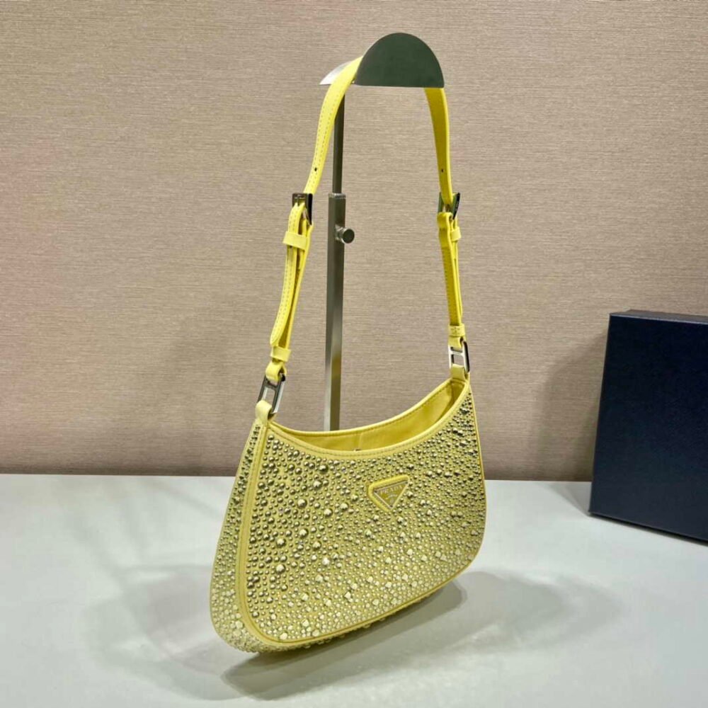 Prada 1BC169 Prada Cleo satin bag with appliqués Yellow