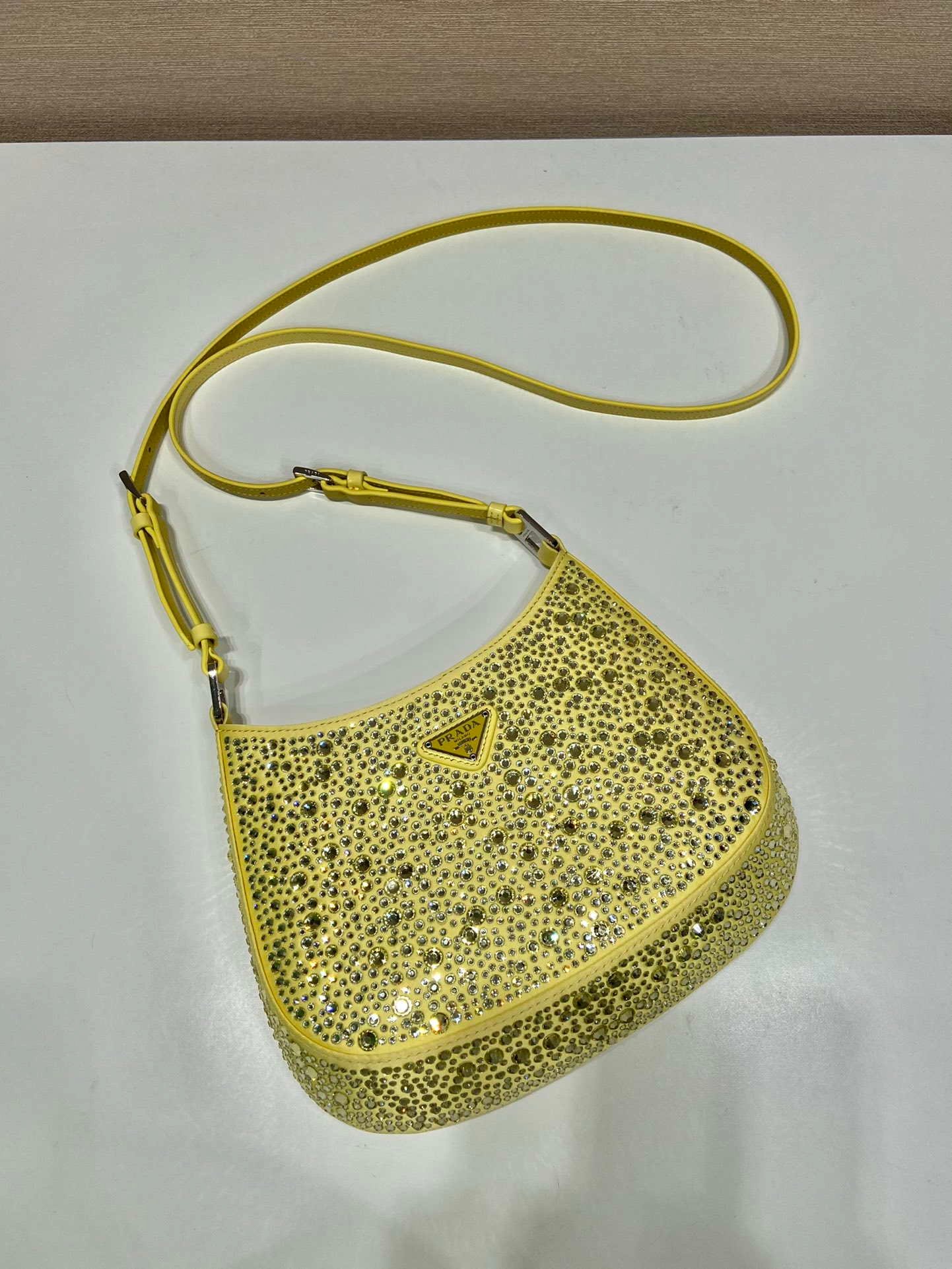Prada 1BC169 Prada Cleo satin bag with appliqués Yellow