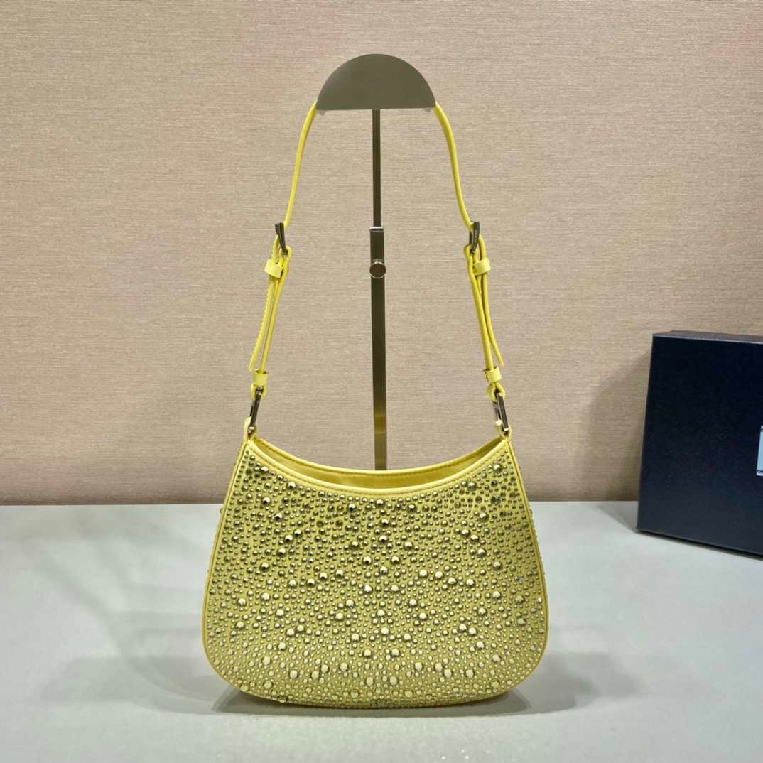 Prada 1BC169 Prada Cleo satin bag with appliqués Yellow