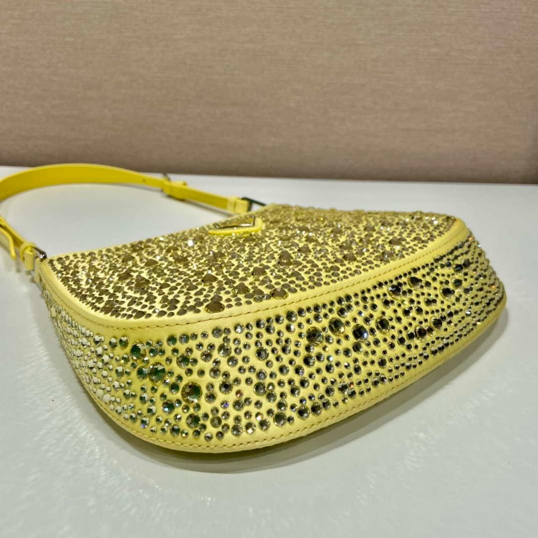 Prada 1BC169 Prada Cleo satin bag with appliqués Yellow