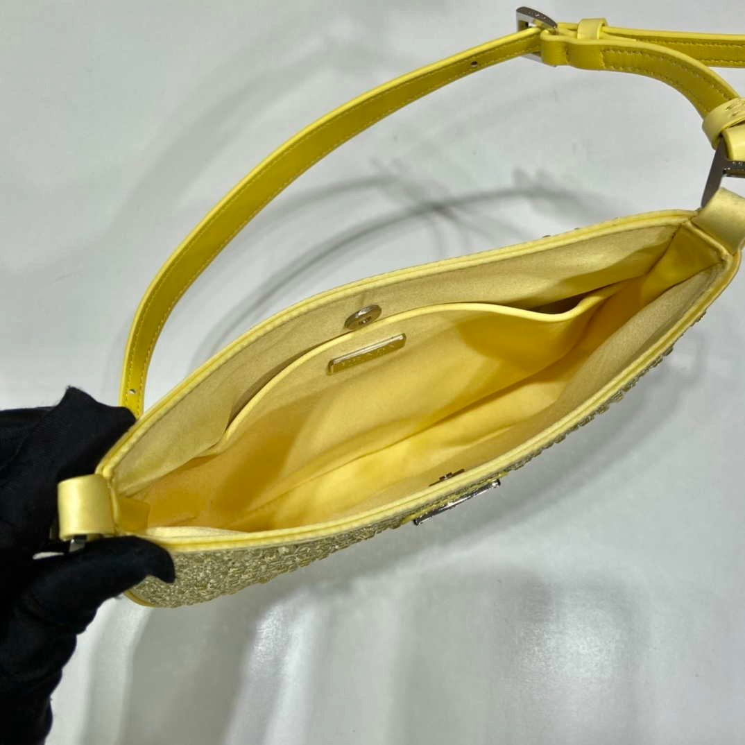 Prada 1BC169 Prada Cleo satin bag with appliqués Yellow