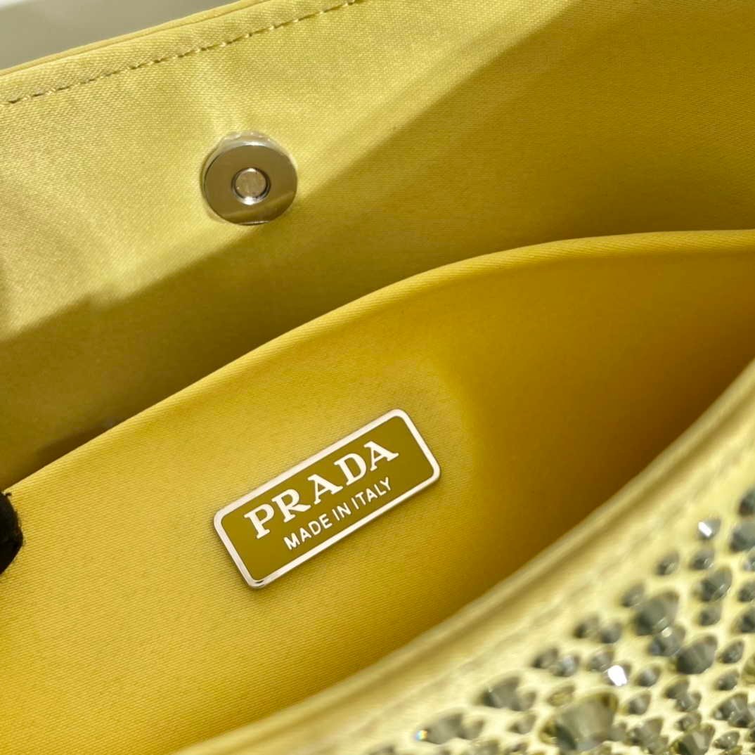 Prada 1BC169 Prada Cleo satin bag with appliqués Yellow