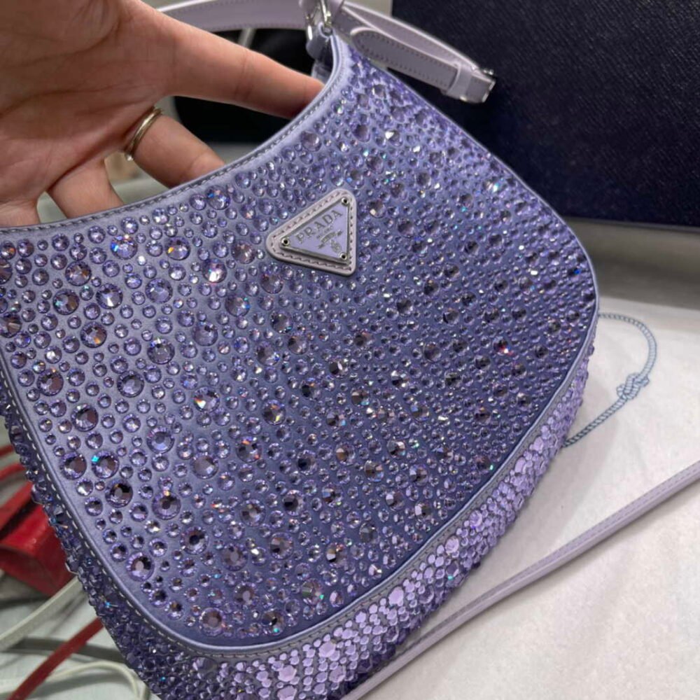 Prada 1BC169 Prada Cleo satin bag with appliqués Purple