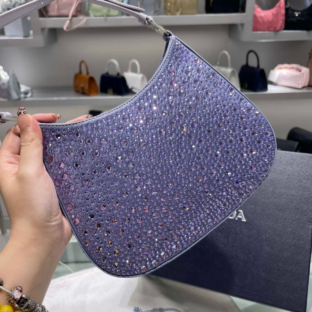 Prada 1BC169 Prada Cleo satin bag with appliqués Purple