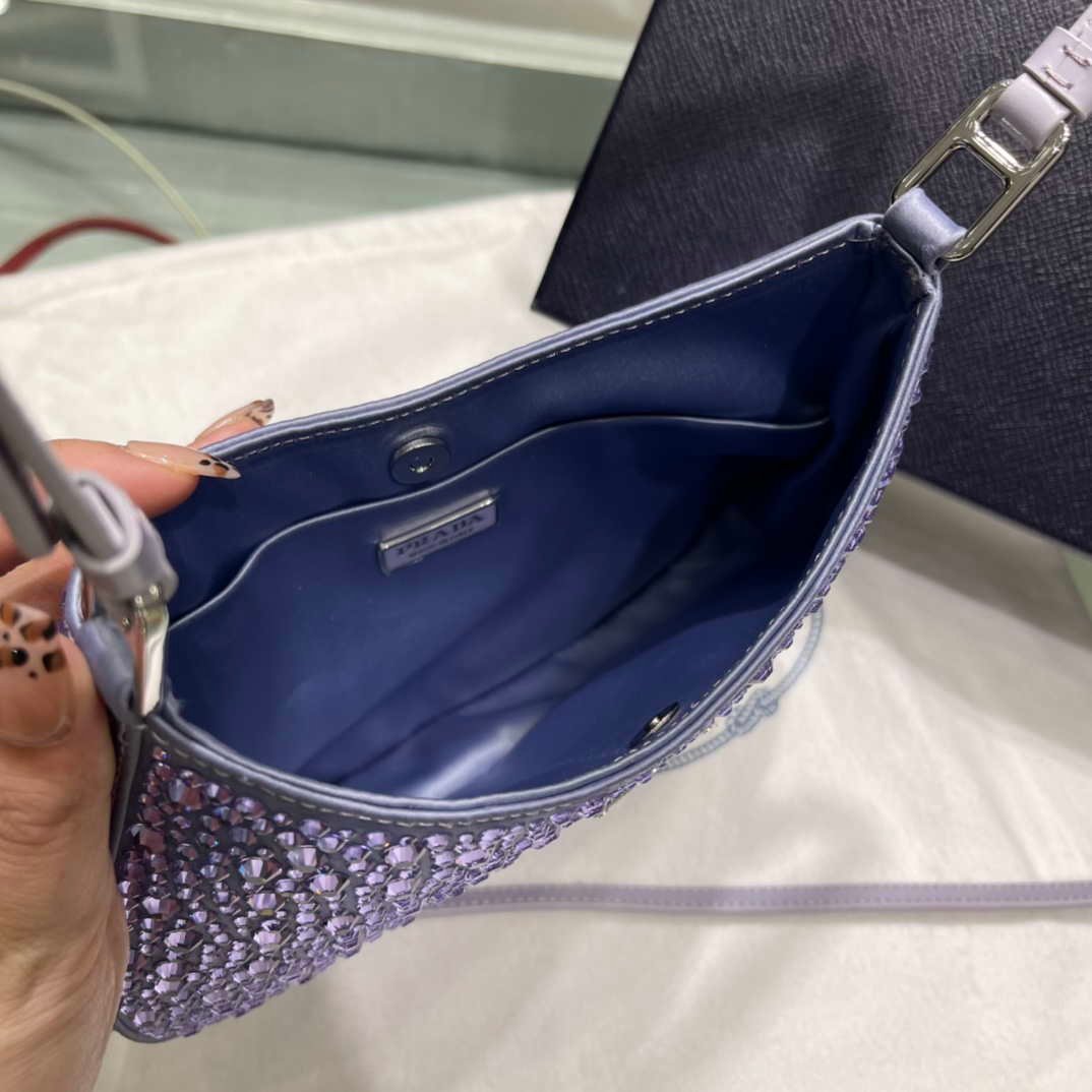 Prada 1BC169 Prada Cleo satin bag with appliqués Purple
