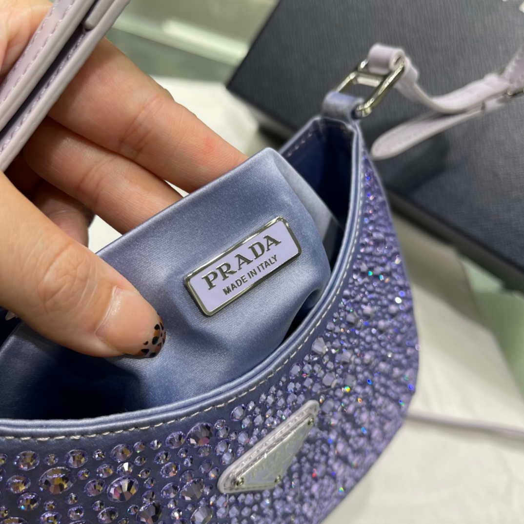 Prada 1BC169 Prada Cleo satin bag with appliqués Purple