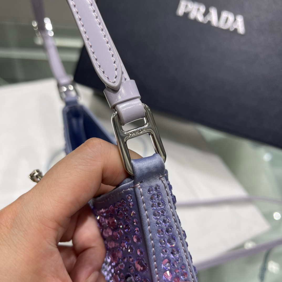 Prada 1BC169 Prada Cleo satin bag with appliqués Purple