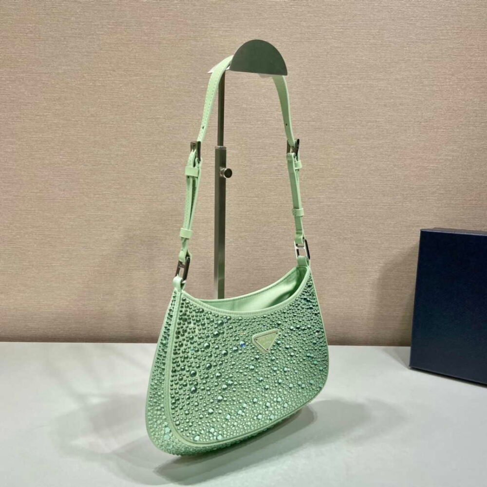 Prada 1BC169 Prada Cleo satin bag with appliqués Green
