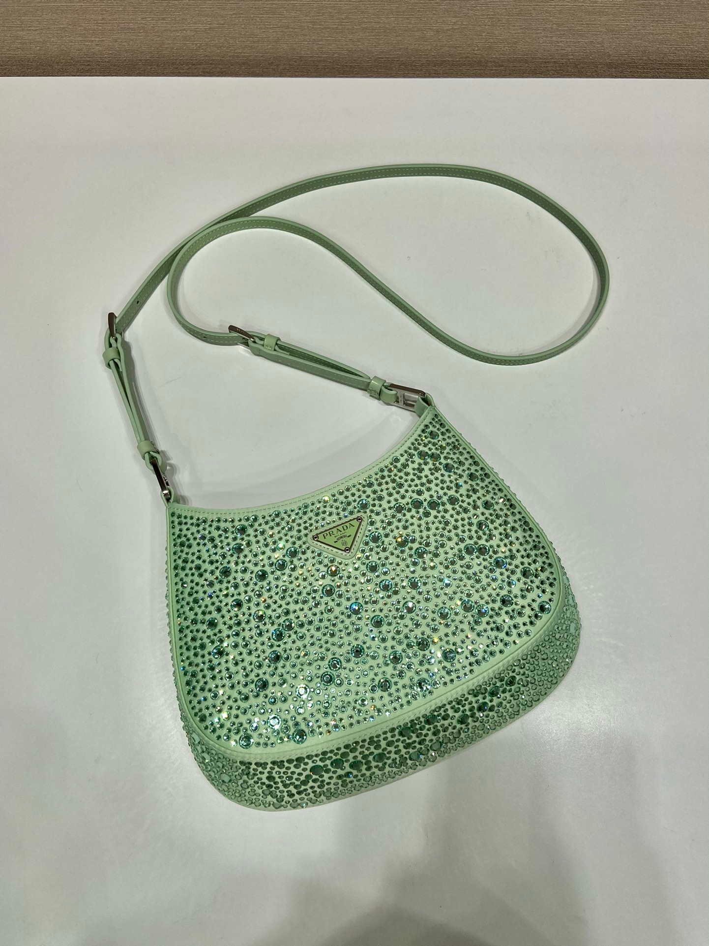 Prada 1BC169 Prada Cleo satin bag with appliqués Green