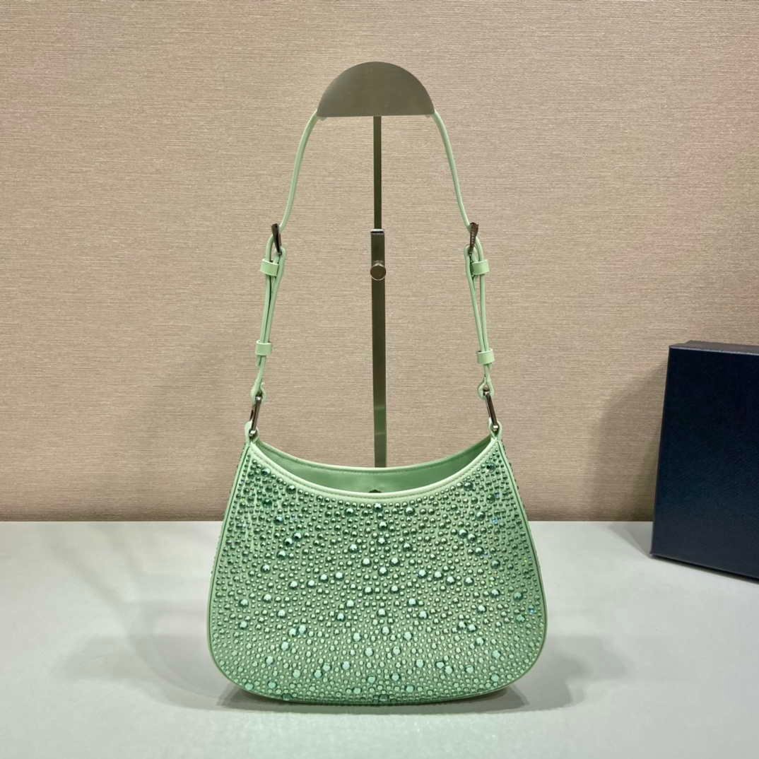 Prada 1BC169 Prada Cleo satin bag with appliqués Green