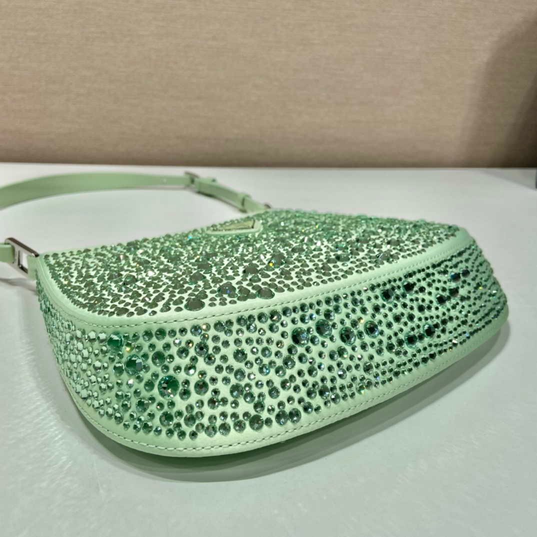 Prada 1BC169 Prada Cleo satin bag with appliqués Green
