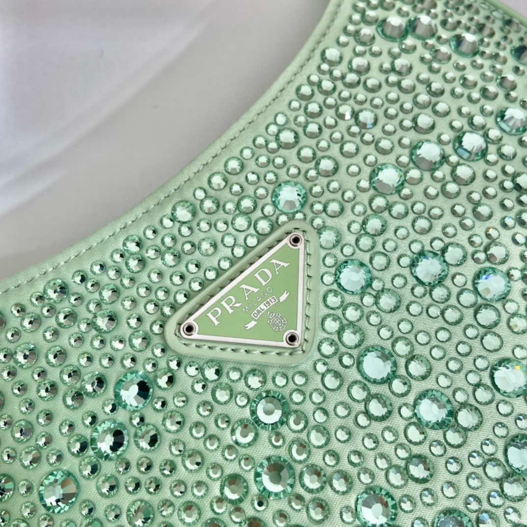 Prada 1BC169 Prada Cleo satin bag with appliqués Green