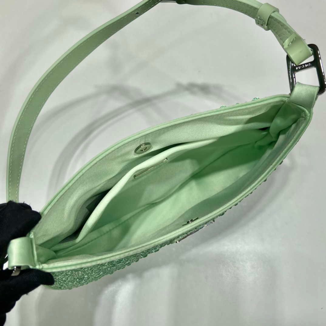 Prada 1BC169 Prada Cleo satin bag with appliqués Green