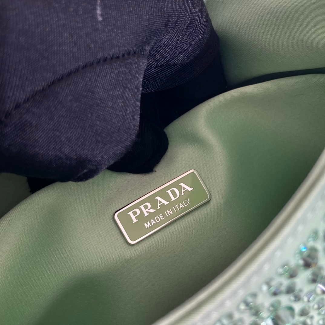Prada 1BC169 Prada Cleo satin bag with appliqués Green