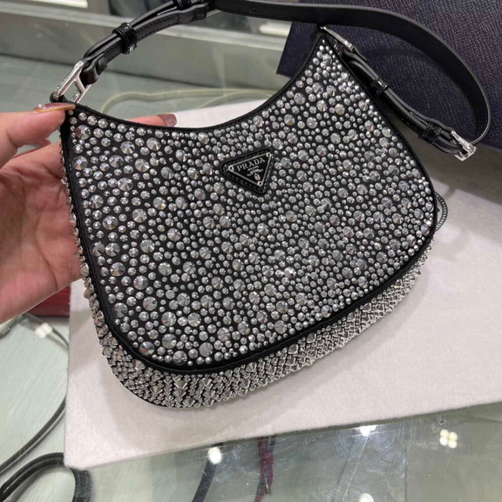 Prada 1BC169 Prada Cleo satin bag with appliqués Black