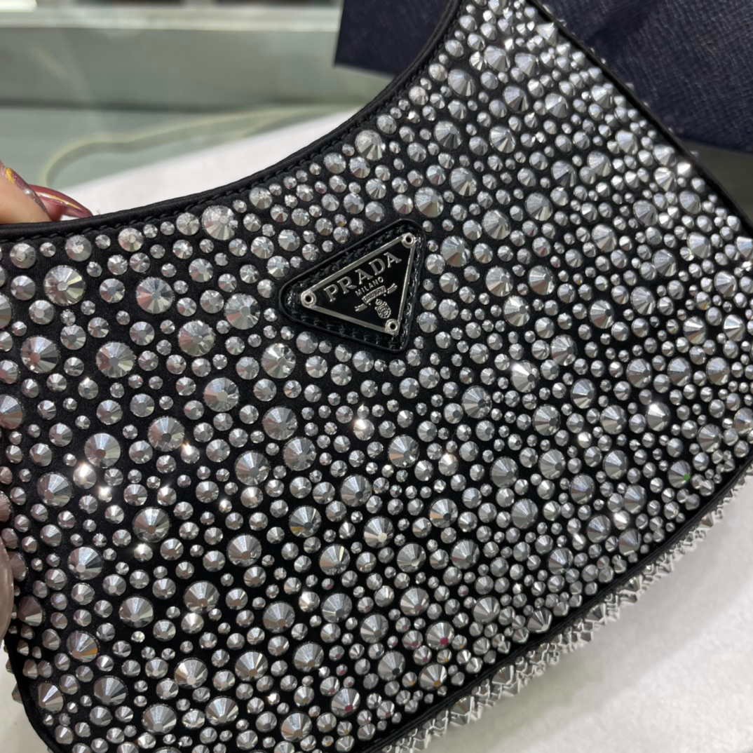 Prada 1BC169 Prada Cleo satin bag with appliqués Black