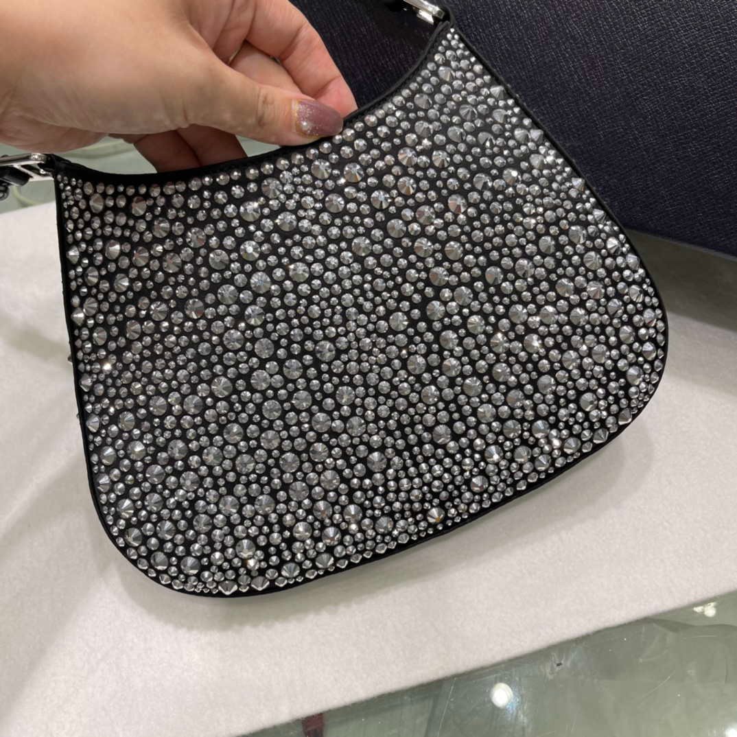 Prada 1BC169 Prada Cleo satin bag with appliqués Black