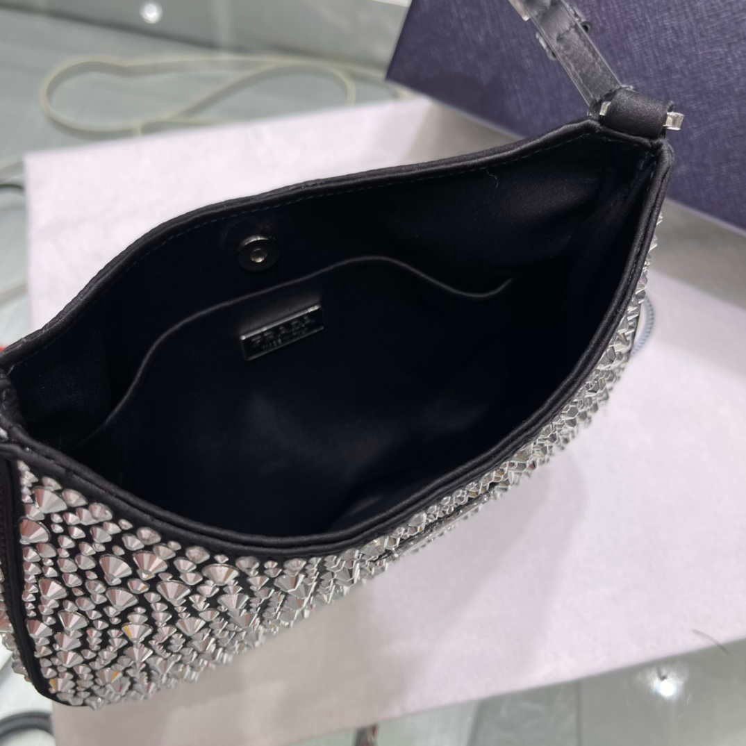 Prada 1BC169 Prada Cleo satin bag with appliqués Black