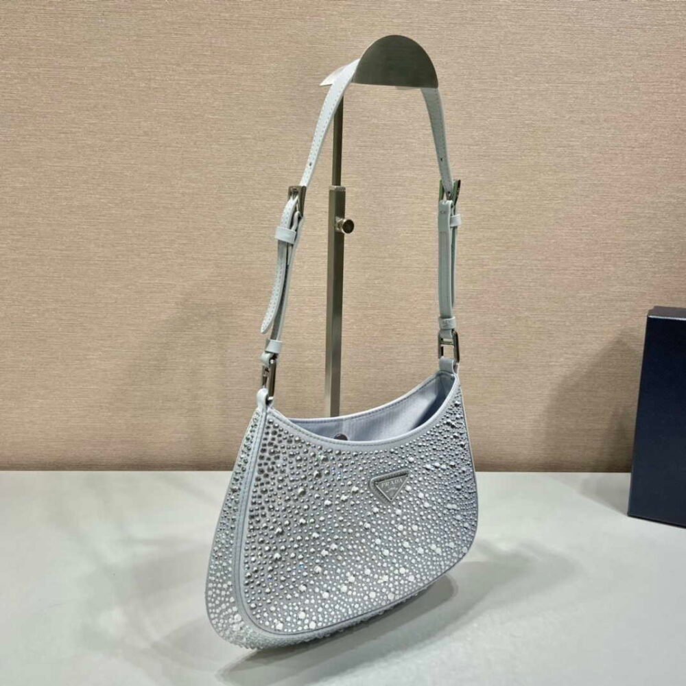 Prada 1BC169 Prada Cleo satin bag with appliqués White