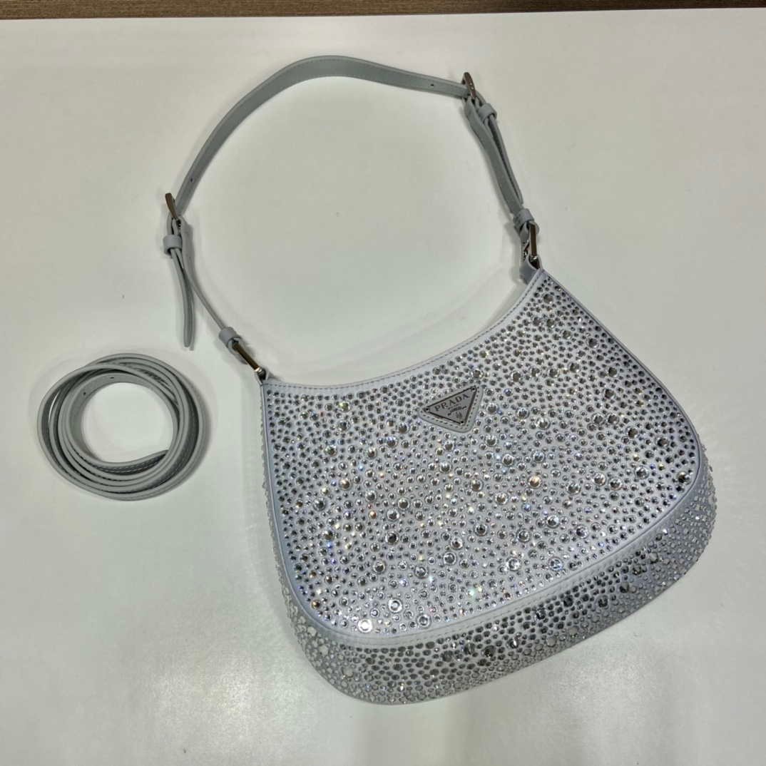 Prada 1BC169 Prada Cleo satin bag with appliqués White