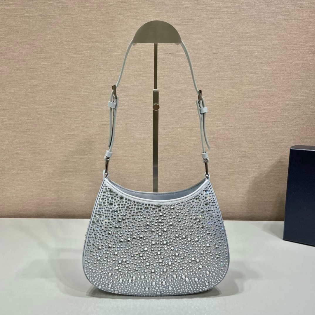 Prada 1BC169 Prada Cleo satin bag with appliqués White