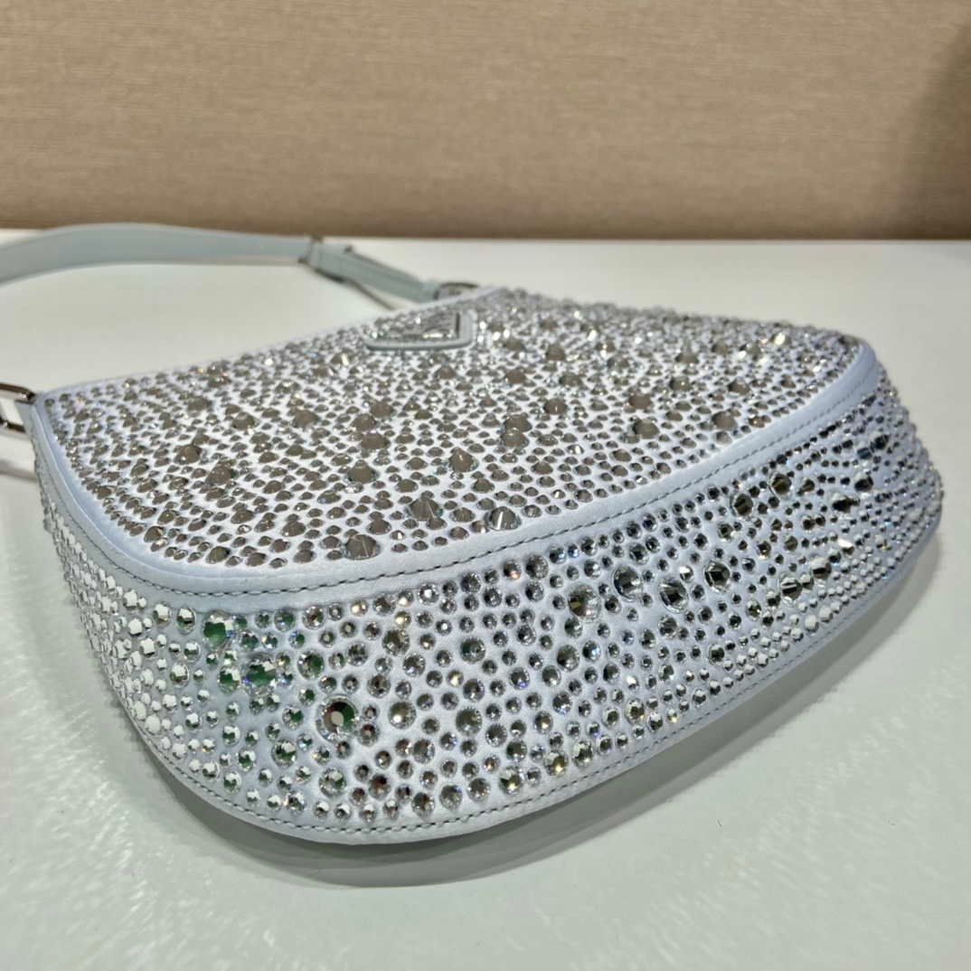 Prada 1BC169 Prada Cleo satin bag with appliqués White