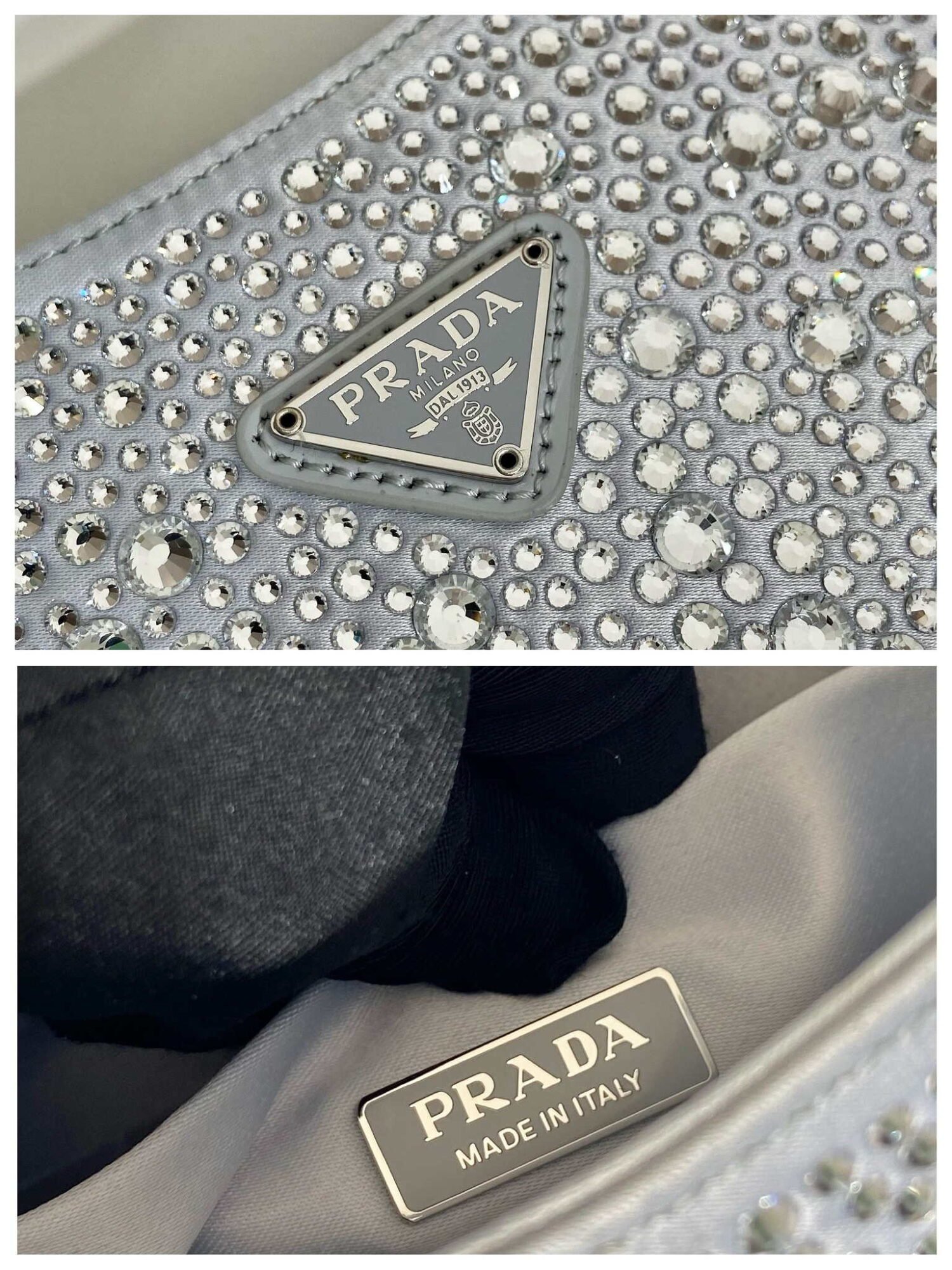 Prada 1BC169 Prada Cleo satin bag with appliqués White