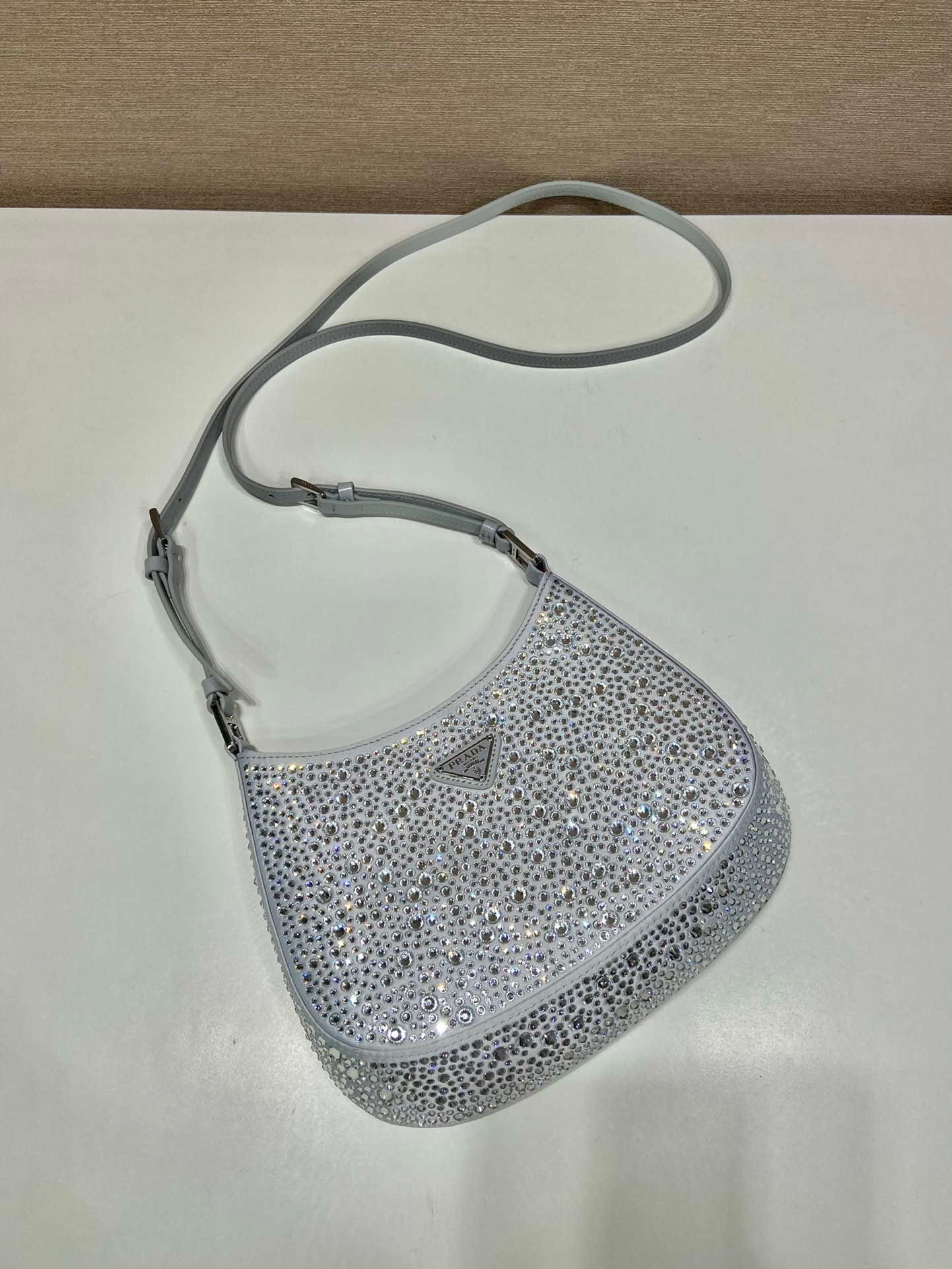 Prada 1BC169 Prada Cleo satin bag with appliqués White