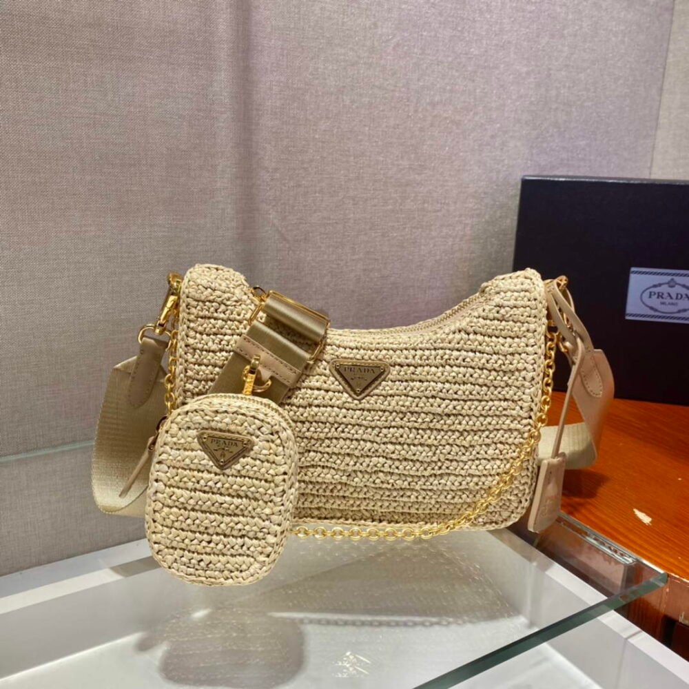 Prada 1BH204 Prada Re-Edition 2005 Raffia Bag in Apricot