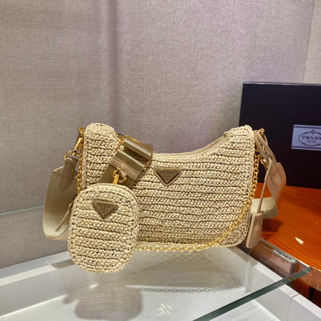 Prada 1BH204 Prada Re-Edition 2005 Raffia Bag in Apricot