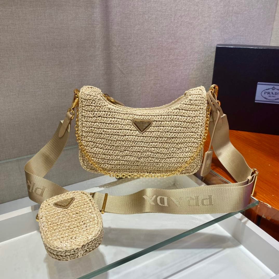 Prada 1BH204 Prada Re-Edition 2005 Raffia Bag in Apricot