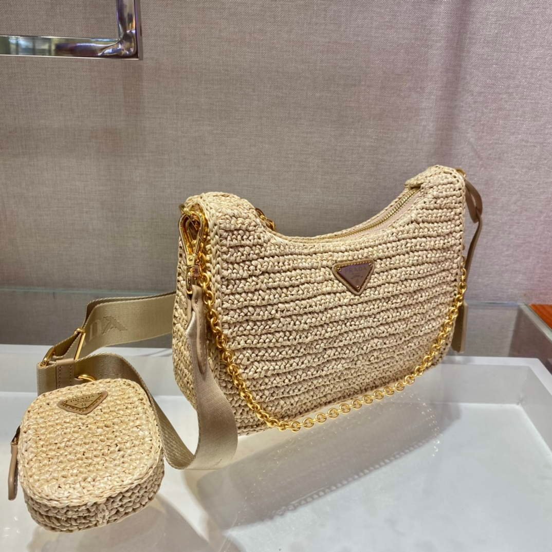 Prada 1BH204 Prada Re-Edition 2005 Raffia Bag in Apricot