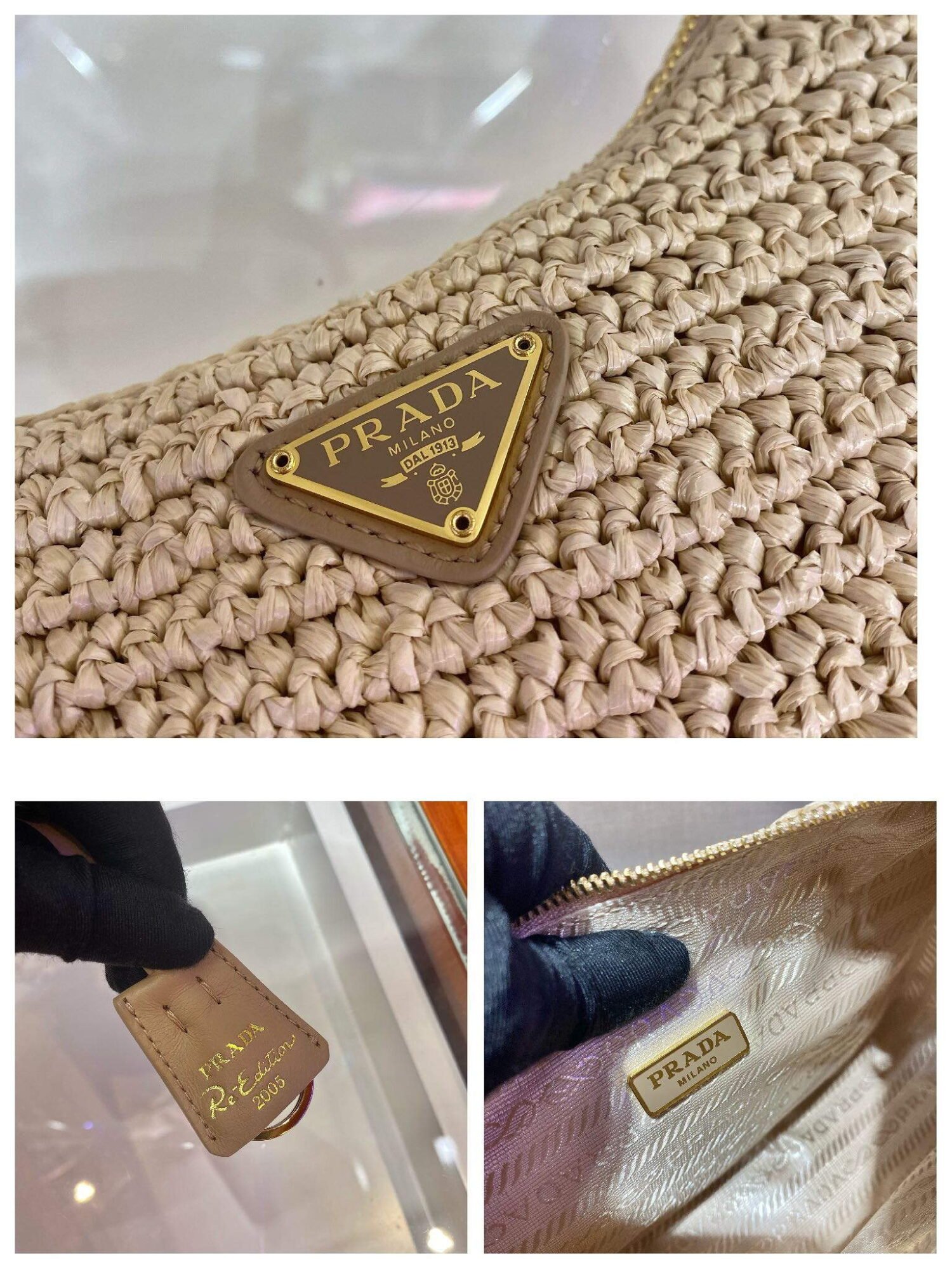 Prada 1BH204 Prada Re-Edition 2005 Raffia Bag in Apricot