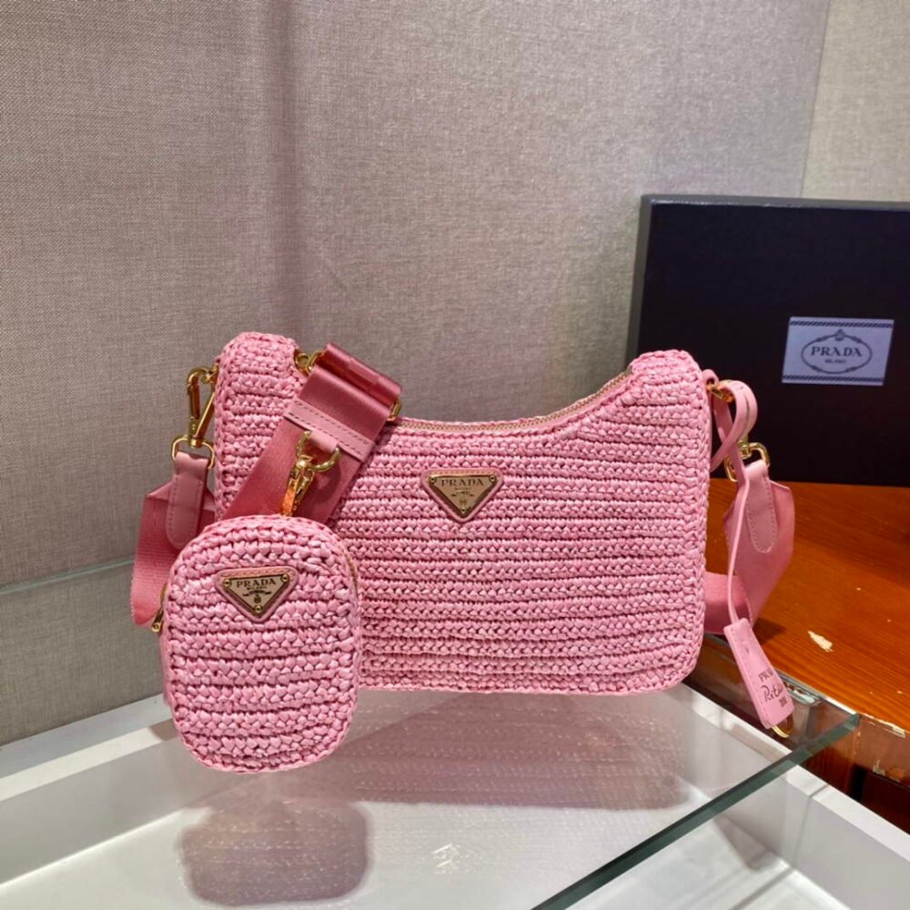 Prada 1BH204 Prada Re-Edition 2005 Raffia Bag in Pink