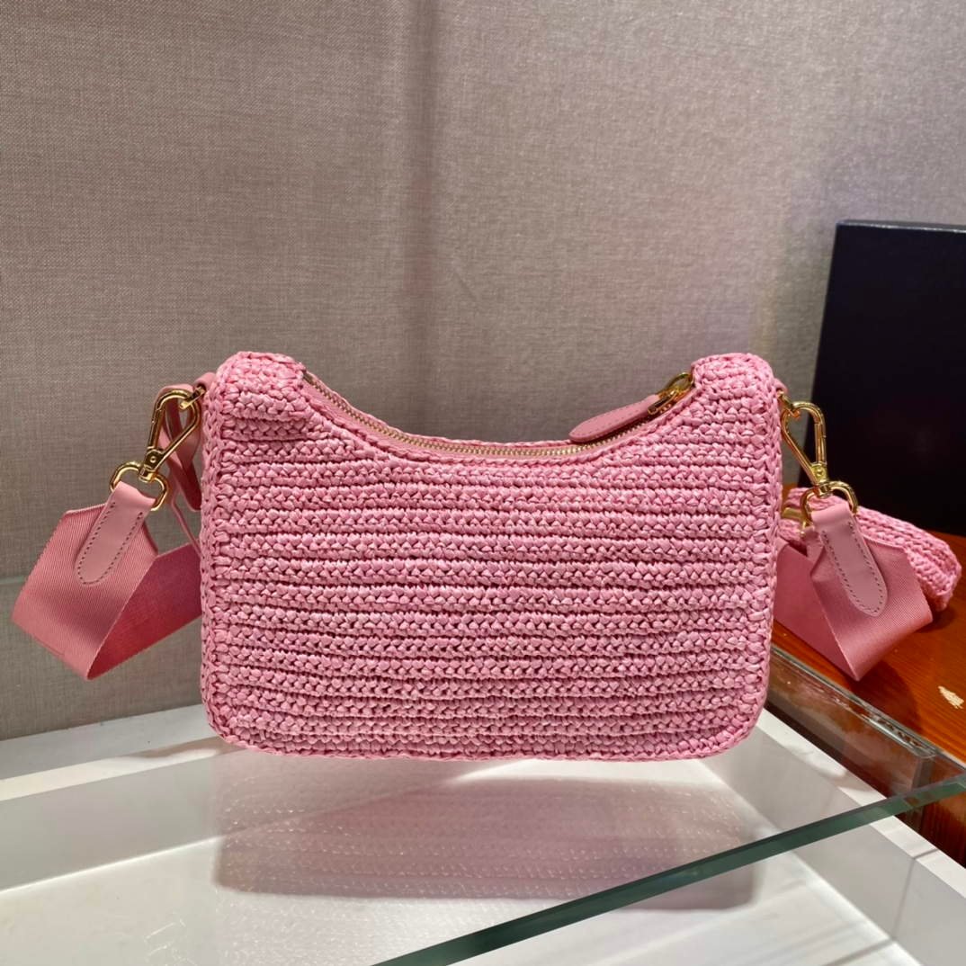 Prada 1BH204 Prada Re-Edition 2005 Raffia Bag in Pink