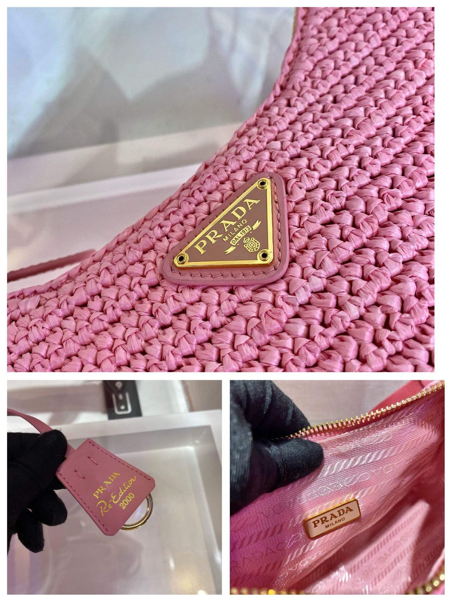 Prada 1BH204 Prada Re-Edition 2005 Raffia Bag in Pink