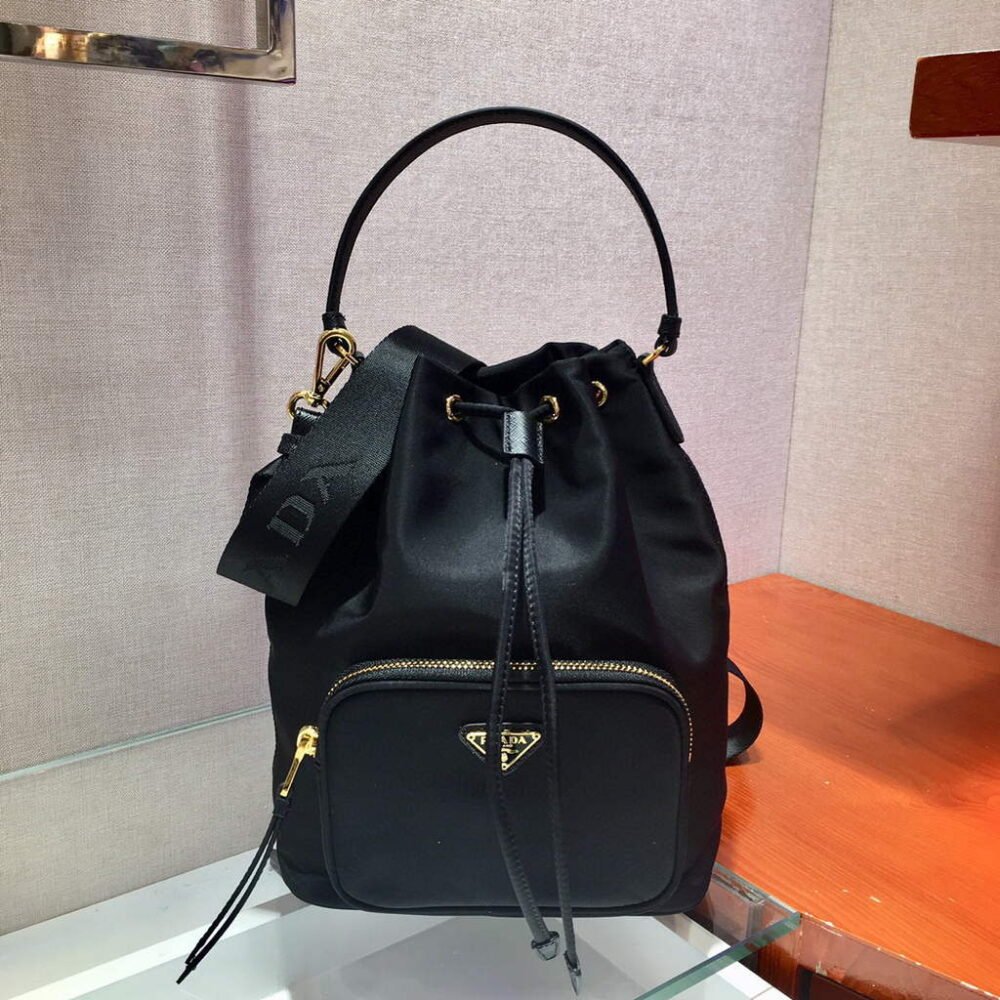 Prada 1BH097 Bucket Jacquard Logo Convertible Medium black